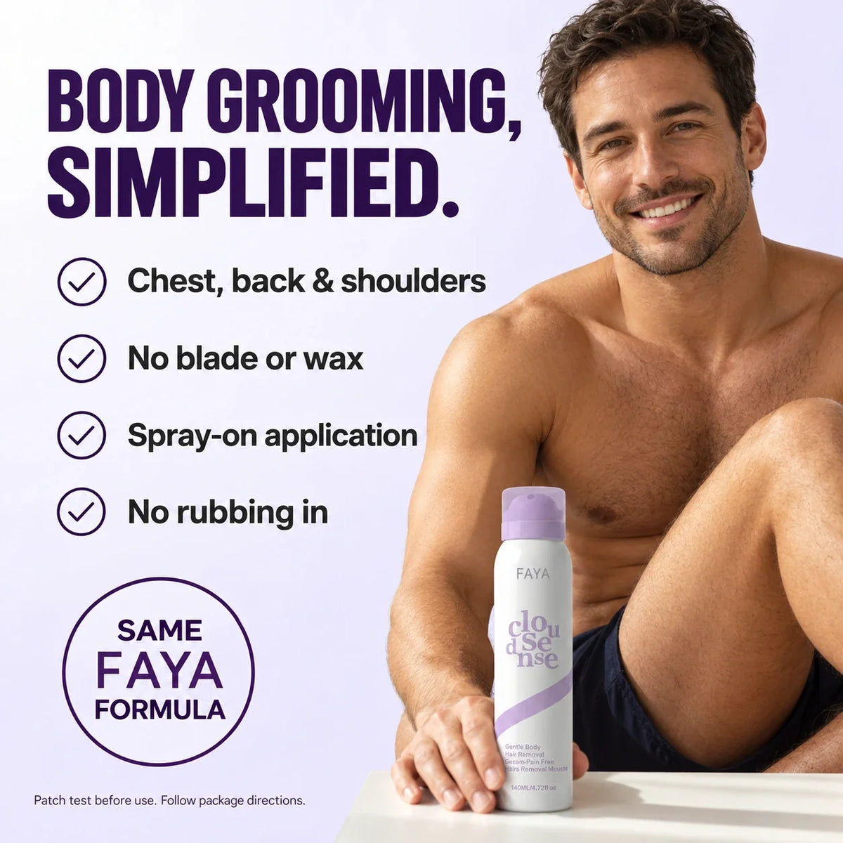FAYA men's body hair removal mousse — benefits model
