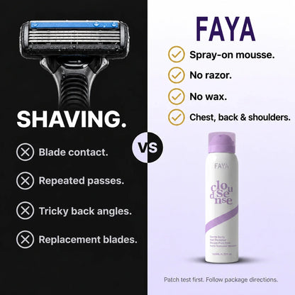 FAYA men's body hair removal mousse — shaving comparison