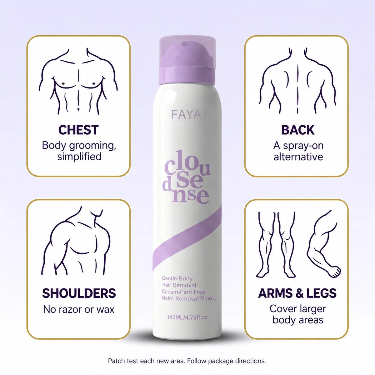 FAYA men's body hair removal mousse — body area map