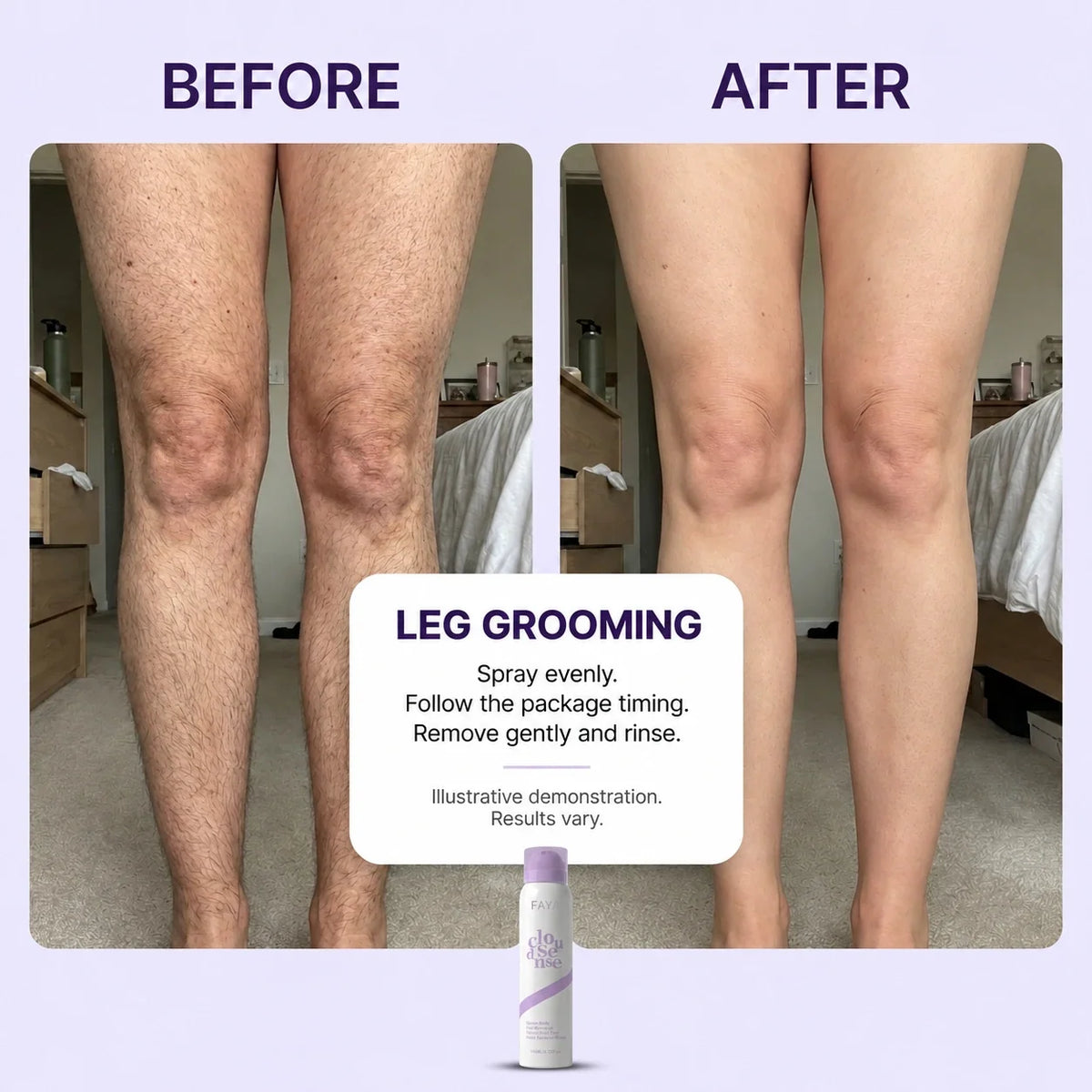 FAYA men's body hair removal mousse — legs demo