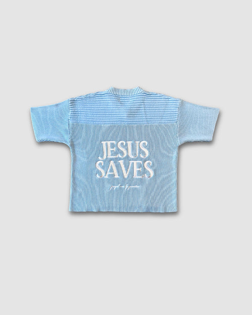 "SAVED BY JESUS" - SKY KNIT JERSEY
