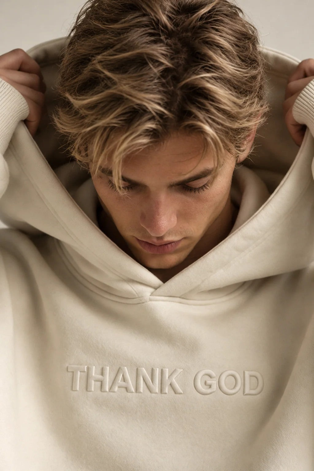 Thank God — embossed cream portrait