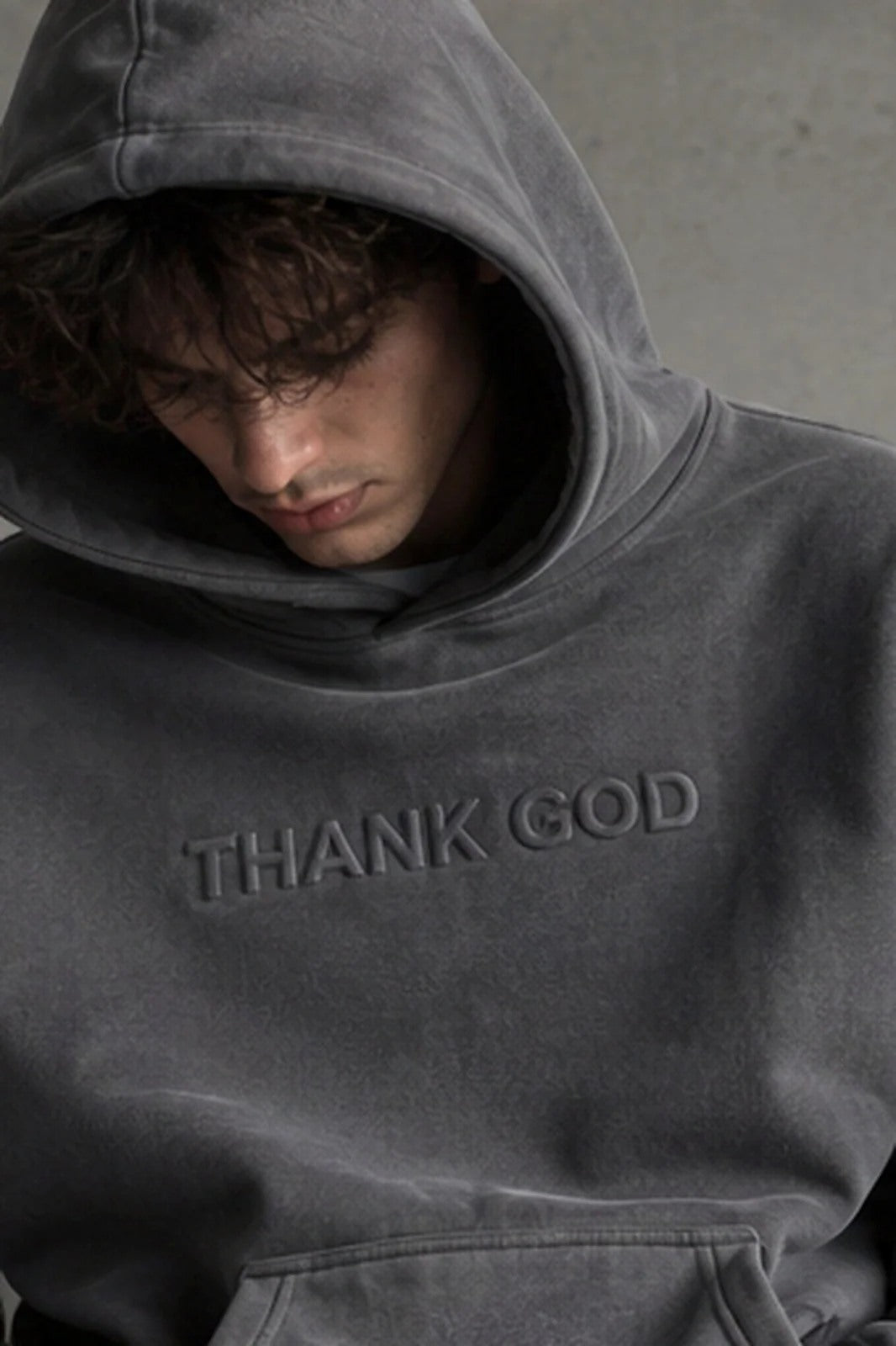 Thank God — embossed gray portrait