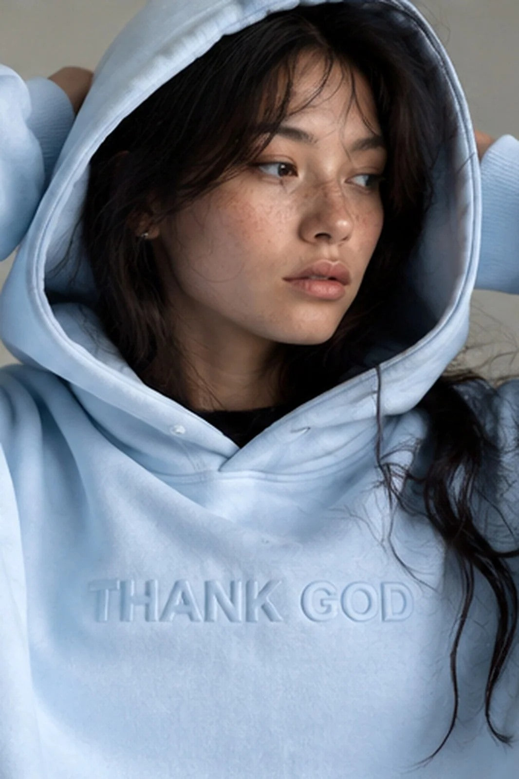 Thank God — embossed sky blue portrait